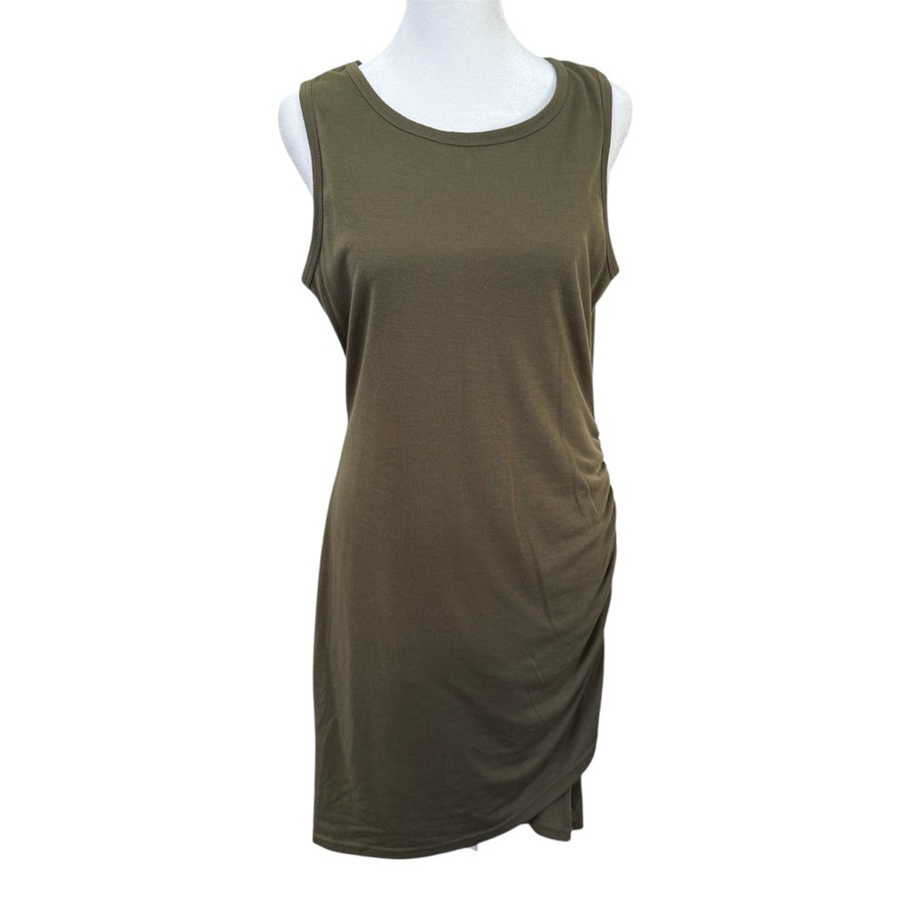 BTFBM Olive Green Ruched Bodycon Midi Dress Sleeveless Stretch M Casual Beach‎